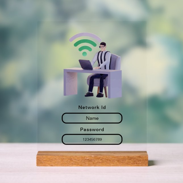 Simple Elegant Personalised Wifi Network Password Acrylic Sign (Neutral)