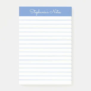 Simple Elegant Perwinkle Blue Lined Personalised Post-it Notes