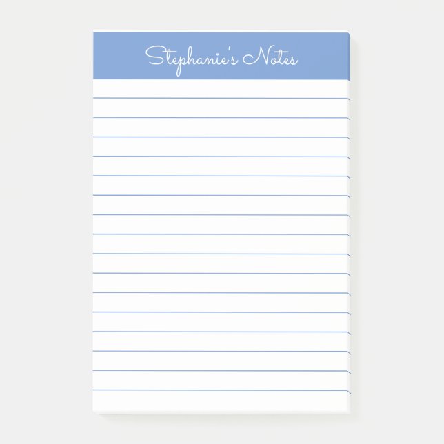 Simple Elegant Perwinkle Blue Lined Personalised Post-it Notes (Front)
