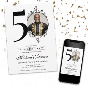 Simple Elegant Photo 50th Birthday Surprise Party Invitation