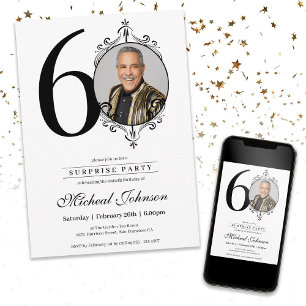 Simple Elegant Photo 60th Birthday Surprise Party  Invitation