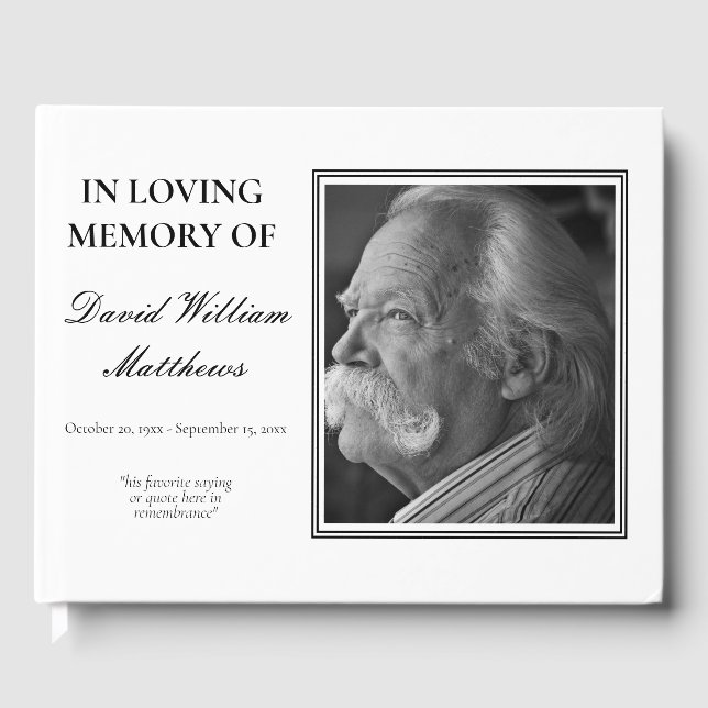 Simple Elegant Photo B|W Bereavement | Funeral Guest Book (Front)