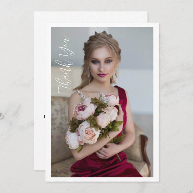 Simple Elegant Photo Bat Mitzvah Birthday Thank You Card (Front/Back)