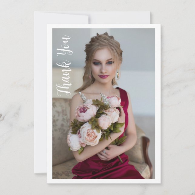 Simple Elegant Photo Bat Mitzvah Birthday Thank You Card (Front)