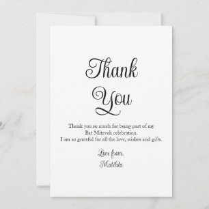 Simple Elegant Photo Bat Mitzvah Birthday Thank You Card
