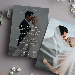 Simple elegant photo black and white wedding  thank you card