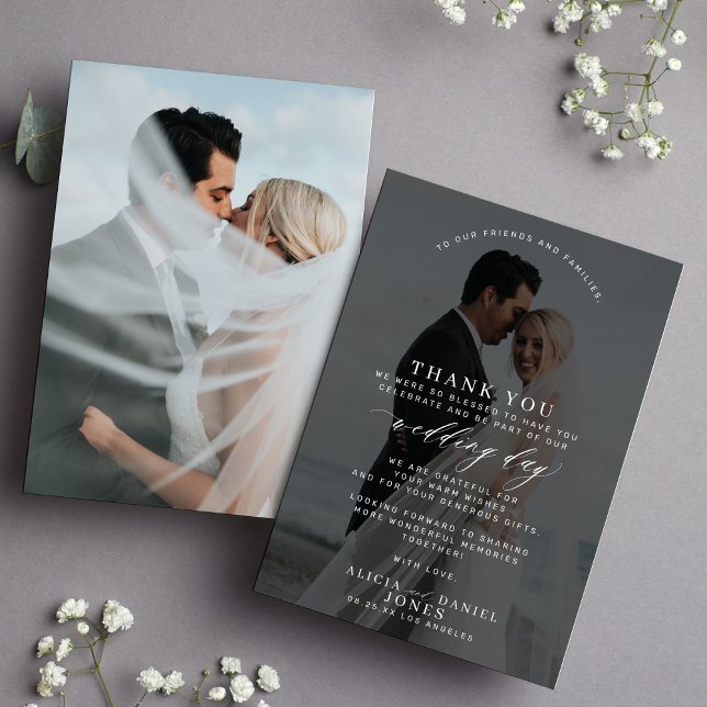 Simple elegant photo black and white wedding  thank you card (Creator Uploaded)