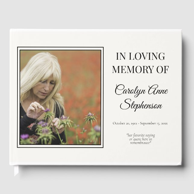 Simple Elegant Photo Black Bereavement | Funeral Guest Book (Front)
