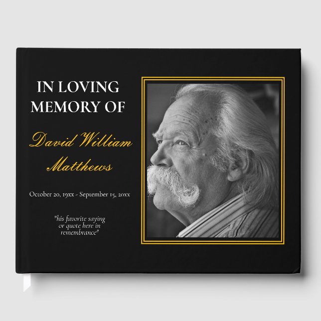 Simple Elegant Photo Black Bereavement | Funeral Guest Book (Front)