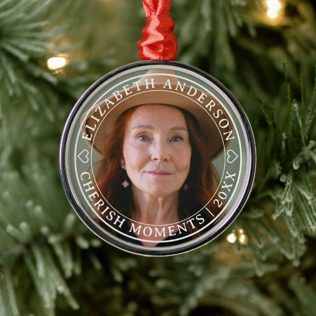 Simple Elegant Photo Classic White Script Retire Metal Ornament (Tree)