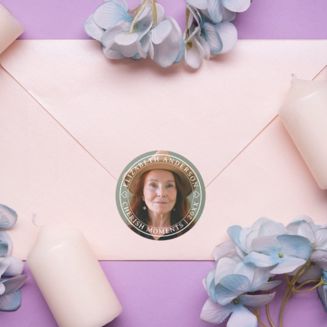 Simple Elegant Photo Classic White Script Retire Round Sticker (Creator Uploaded)