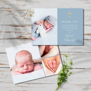 Simple Elegant Photo Collage Script Baptism Thank You Card