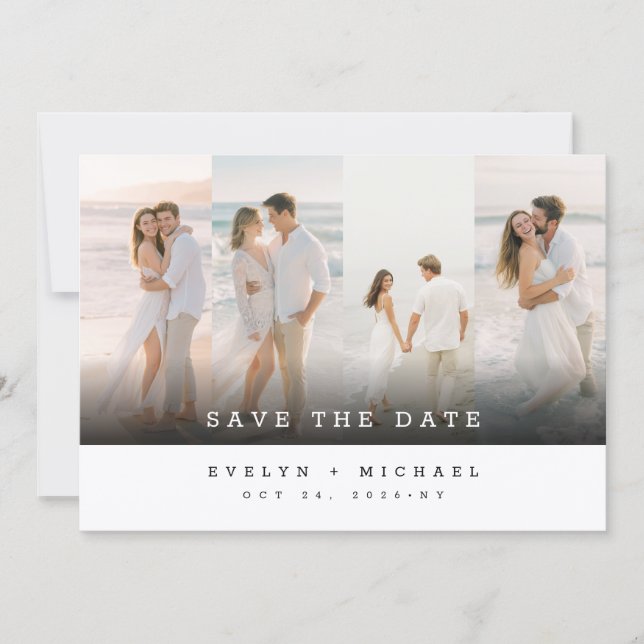 Simple Elegant Photo Collage Wedding Save The Date Invitation (Front)