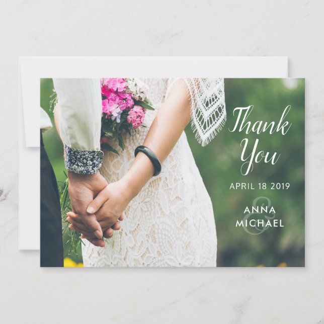 Simple Elegant Photo Custom Wedding Thank You Card (Front)