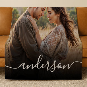 Simple Elegant Photo & Elegant Script Custom Text Fleece Blanket
