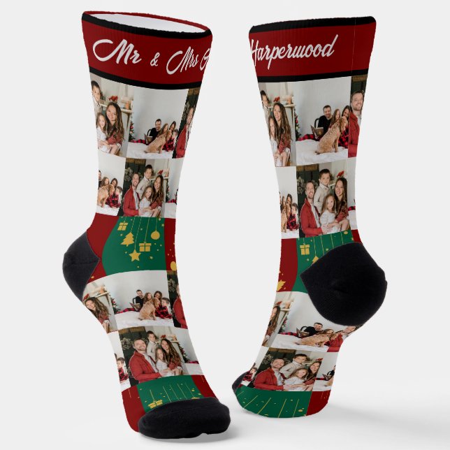 Simple Elegant Photo Family Christmas Mr & Mrs Socks (Angled)