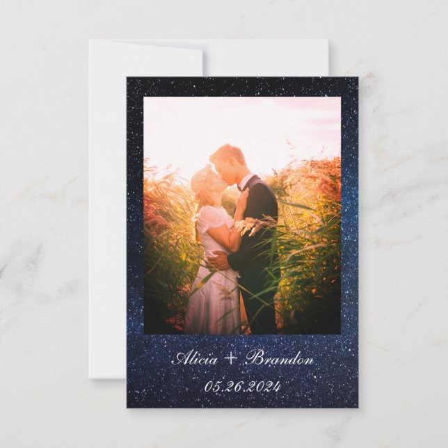 Simple Elegant Photo Galaxy Celestial Text Wedding Save The Date (Front)