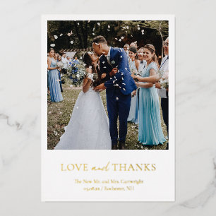 Simple Elegant Photo Gold Wedding Thank You Card