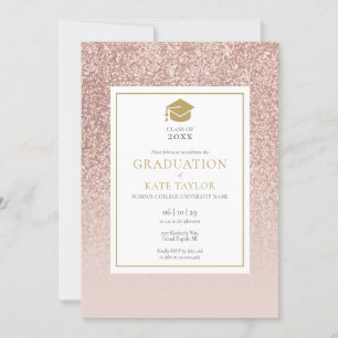 Simple Elegant Photo Graduation Rose Gold Glitter Invitation