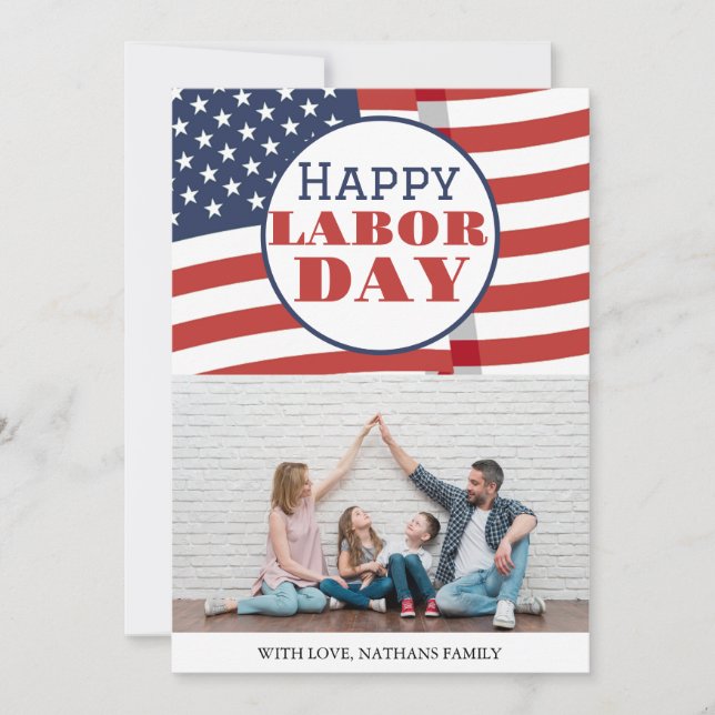 Simple Elegant Photo Happy Labour Day with USA fla (Front)
