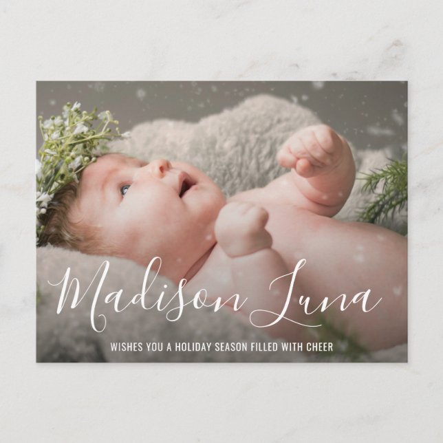 Simple Elegant Photo Holiday Birth Announcement (Front)