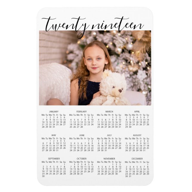 Simple elegant photo magnet with 2019 calendar (Vertical)