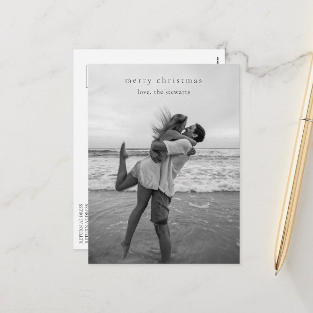 Simple Elegant Photo Modern Christmas Holiday Postcard (Front/Back In Situ)