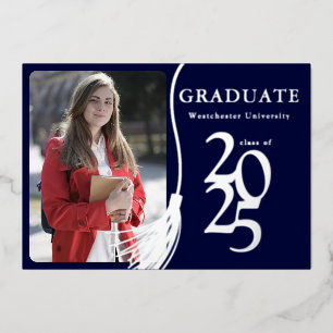 Simple Elegant Photo Navy Blue Graduation Party