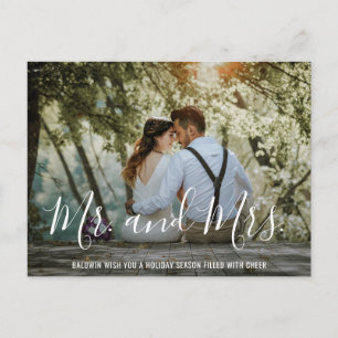 Simple Elegant Photo Newlywed Christmas Holiday Postcard