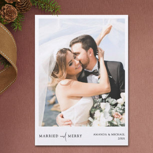 Simple Elegant Photo Newlyweds Christmas Holiday Card