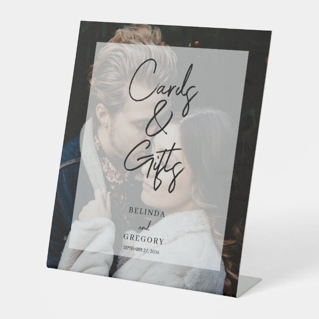 Simple Elegant Photo Overlay Wedding Cards & Gifts Pedestal Sign (Front)