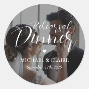 Simple Elegant Photo Rehearsal Dinner Wedding Classic Round Sticker