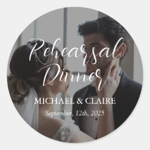 Simple Elegant Photo Rehearsal Dinner Wedding Classic Round Sticker
