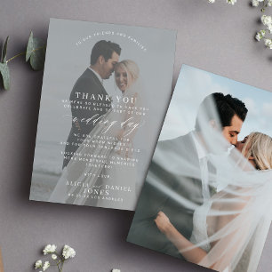 Simple elegant photo script overlay wedding thank you card