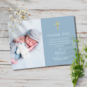 Simple Elegant Photo Signature Script Baptism Thank You Card