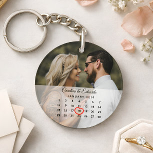 Simple Elegant Photo Wedding Anniversary Calendar Key Ring