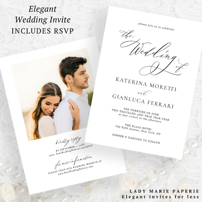 Simple Elegant Photo Wedding Invitation with RSVP (Creator Uploaded)