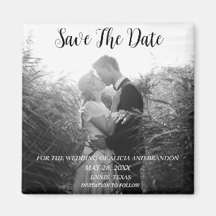 Simple Elegant Photo Wedding Modern Black Magnet