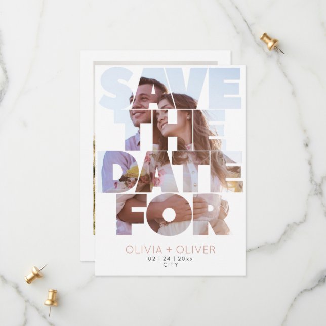 Simple elegant photo wedding  save the date (Front/Back In Situ)