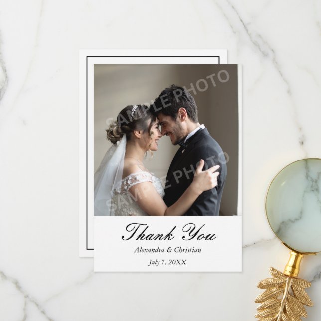 Simple Elegant Photo Wedding Thank You Message Bac (Front/Back In Situ)
