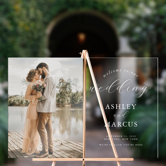 Simple Elegant Photo Wedding Welcome Acrylic Sign (Creator Uploaded)