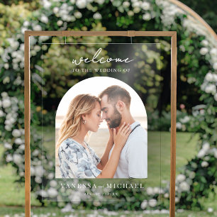 Simple Elegant Photo Wedding Welcome Acrylic Sign
