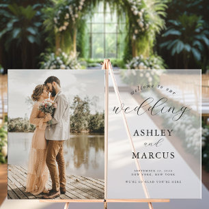 Simple Elegant Photo Wedding Welcome Frosted Acrylic Sign