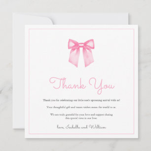 Simple Elegant Pink Bow Baby Shower Thank You Card