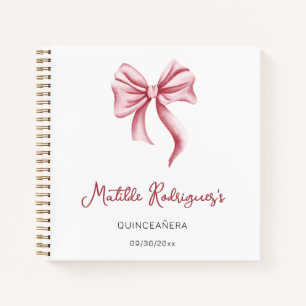 Simple Elegant Pink Bow Quinceañera Guest Book