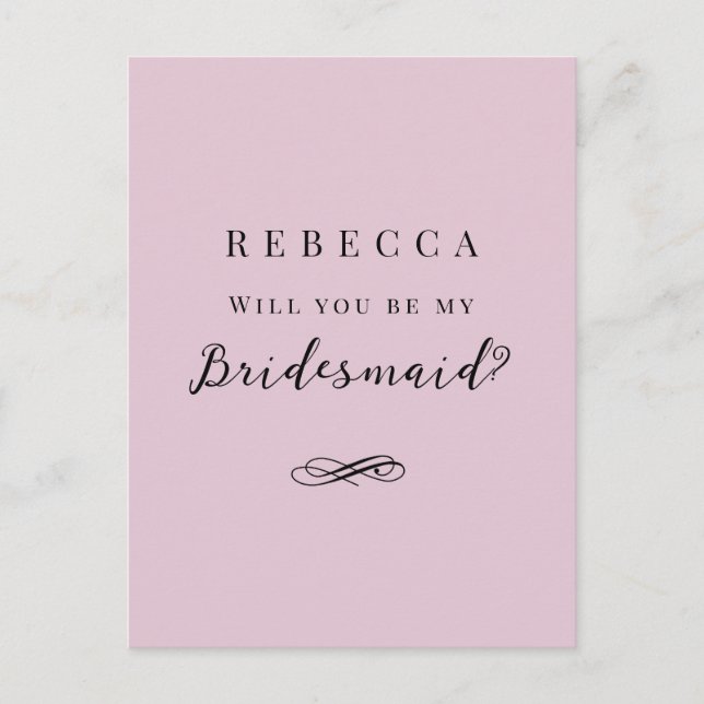 Simple elegant pink Bridesmaid Proposal Postcard (Front)