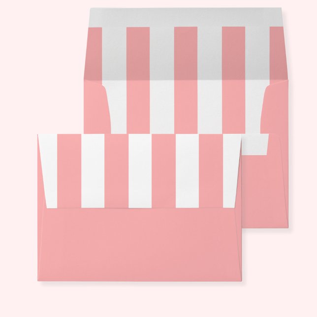 Simple Elegant Pink Cabana Stripe Flap and Inside Envelope (Cabana Stripes envelope in pink.)