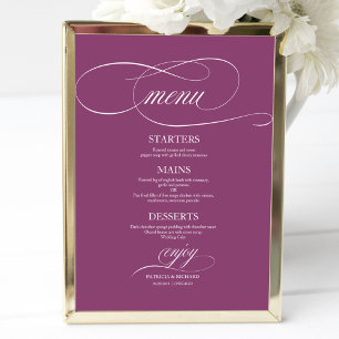 Simple Elegant Pink Cassis Wedding Menu Sign
