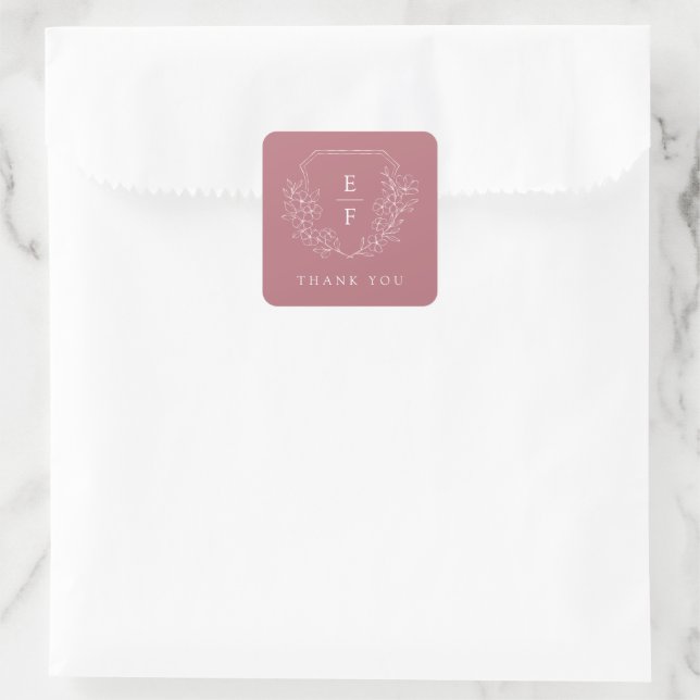 Simple Elegant Pink Cherry Blossom Monogram Crest  Square Sticker (Bag)