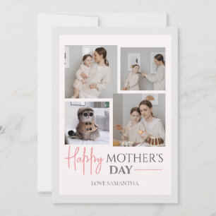 Simple Elegant Pink Four photo Happy mothers Day  Holiday Card